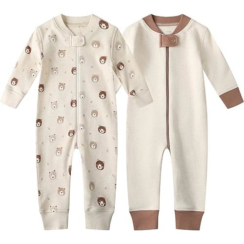 Owlivia Organic Cotton Baby Boy Girl Zip up Sleep 'N Play Pjs, Footless, Long Sleeve
