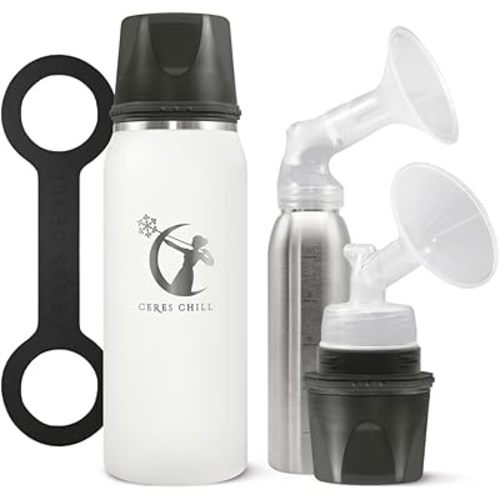 CERES CHILL OG Breastmilk Chiller, Reusable Storage Container, Up to 34 oz. - Bottle Cooler Keeps Milk at Safe Temperatures for Up to 20 Hours, Connects w/Most Pumps (White)