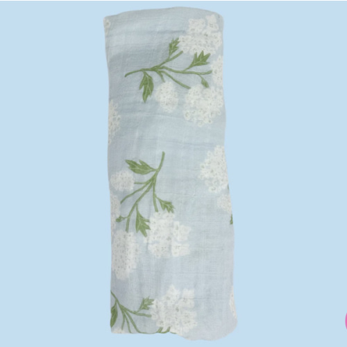 Blue Hydrangea Muslin Swaddle I Poppy Kids Co