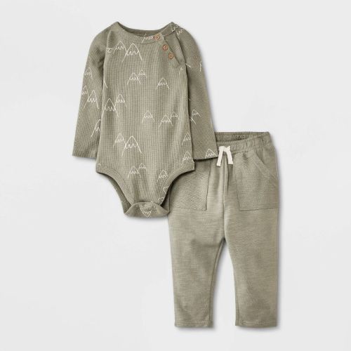 Grayson Mini Baby Boys' Raglan Top & Bottom Set - Green 0-3m