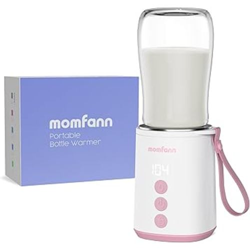 Portable Bottle Warmer, Travel Baby Bottle Warmer for Breastmilk, Leak-Proof, Fast Heating, Multi-Level Temperature Control and Automatic Shut-Off, Pink
