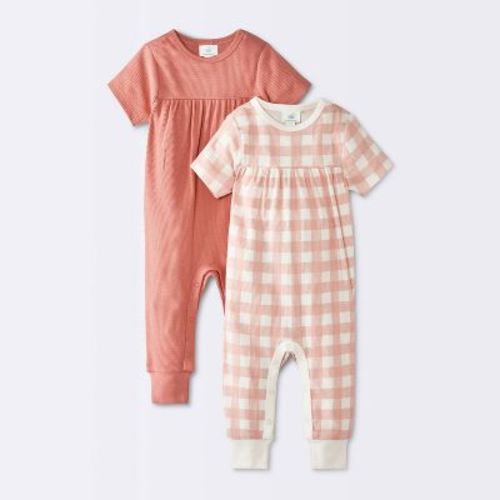 Baby Girls' 2pk Gingham Jacquard Romper - Cloud Island™ Pink Newborn