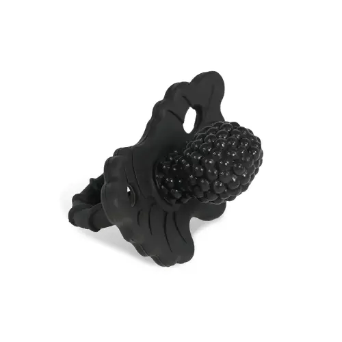 RaZbaby RaZberry Silicone Teether Pacifier – Teething Relief for Infants, Food-Grade, BPA-Free, Hands-Free Design, Natural Berrybumps Fruit Texture for Sensory Development, Freezable – Black