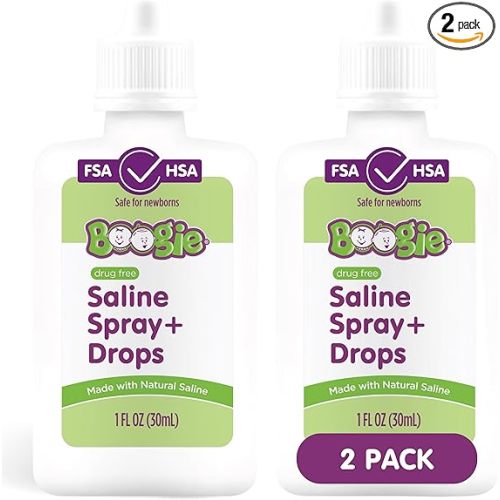 Boogie Baby Saline Nasal Spray and Drops, Allergy Relief, Nasal Spray Decongestant, FSA/HSA Eligible, Made with Natural Saline, 1 Ounce (Pack of 2)