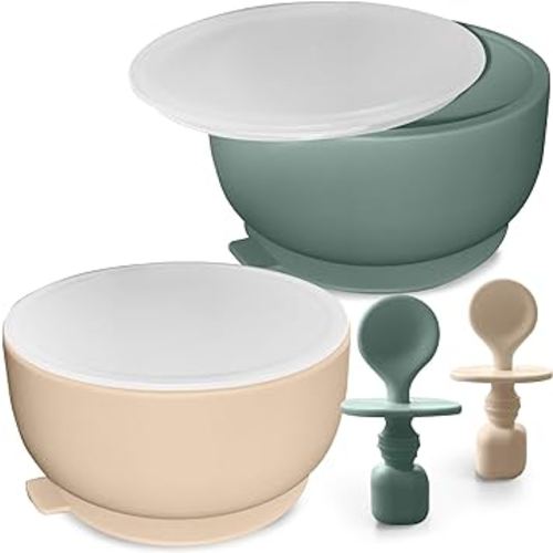 Suction Bowl with Lids and Spoons, BPA Free Baby Bowls, Baby Feeding Essentials, Baby Bowls with Suction, Silicone Baby Feeding Set, Extra Strong Baby Suction Bowls, Infant Babies & Toddler