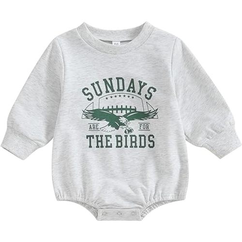 Karuedoo Baby Boy Girl Game Day Football Outfit Sundays Are for the Birds Eagles Sweatshirt Romper Oversized Bubble Onesie