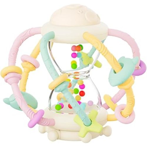Silicone Teething Ball Toy, Silicone Baby Rattle Balls Toys, Sensory Toys for Babies 3+ Months Newborn Infant Learning Developmental Chew Rattle Toys Shower Gifts