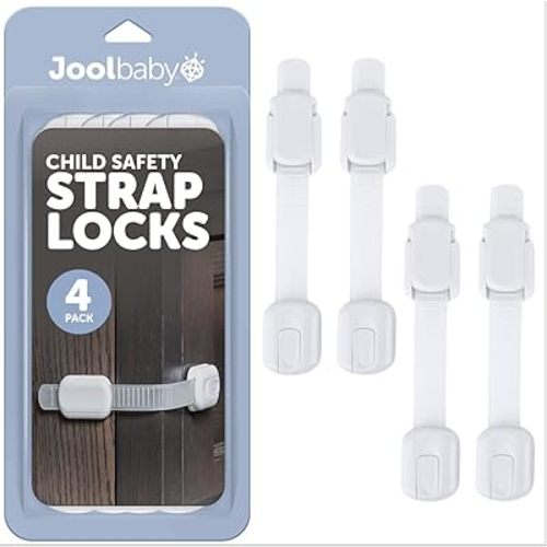 Child Safety Strap Locks (4 Pack) Baby Proof Cabinets, Drawers, Fridge, Toilet & Trash Cans – 3M Adhesive Childproof Locks – Jool Baby