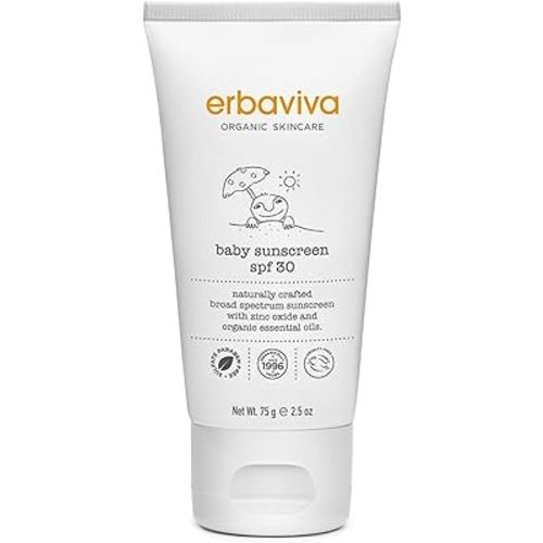 Erbaviva Organic Baby Sunscreen 2.5 Ounce - Coral Reef Safe, Natural, UVA & UVB Protection, Water Resistant, Infused with Essential Oils