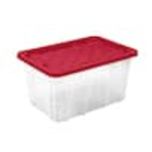 HDX 27 Gal. Tough Storage Tote in Clear with Red Lid 999-27G-C-HDX-R
