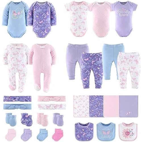 The Peanutshell Newborn Clothes & EssentIals Set, 30 Piece Baby Girl Layette Gift Set, 0-3, 3-6, 6-9 Months Outfits