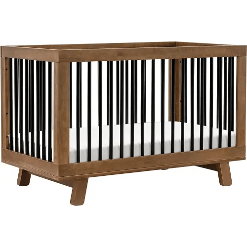 babyletto Hudson 3-in-1 Convertible Baby Crib with Toddler Bed & Daybed Conversion - Durable and Easy to Assemble - GREENGUARD Gold Certified with 4 Adjustable Mattress Heights - Natural Walnut/Black