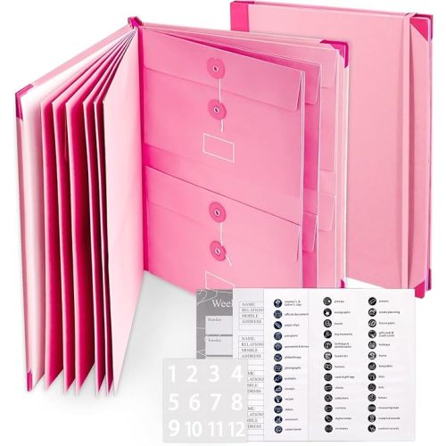 Folio File Folders with Pockets - File Organizer for Paper,Family Important Documents Organizer for Birth Certificate, Estate Planning, in Case I Go Missing Binder-Pink