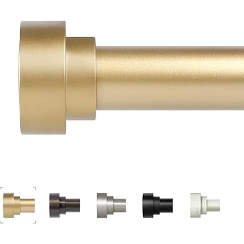 HEI! DEAR Gold Curtain Rods 48 to 84 Inch(4-7FT),1 Inch Heavy Duty Curtain Rods,Adjustable Curtain Rod Set,Modern Decorative Drapery Rods,Telescoping Single Window Curtains Rods 36-88",Brass Gold