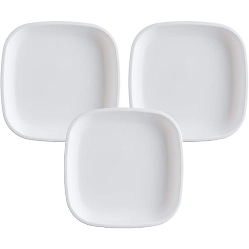 RE-PLAY Made in USA Deep Walled Flat Plates | Made from Eco Friendly Heavyweight Recycled Plastic | Dishwasher & Microwave Safe | BPA Free | White (3pk)
