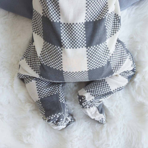 Big Check Waffle Bamboo Zipper Footie | Denim
