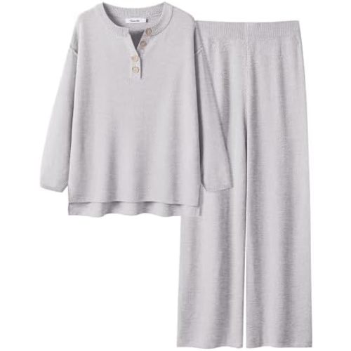 ANRABESS Women 2 Piece Outfits Oversized Loose Waffle Knit Sweater Set 2024 Fall Trendy Matching Lounge Sets Cozy Clothes