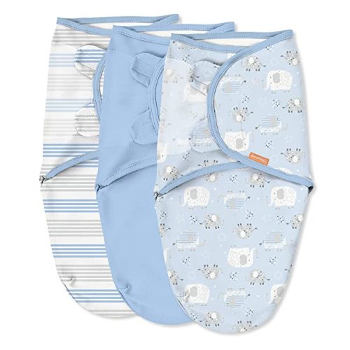 SwaddleMe Original Swaddle – Size Small/Medium, 0-3 Months, 3-Pack (Elephant Stripes)