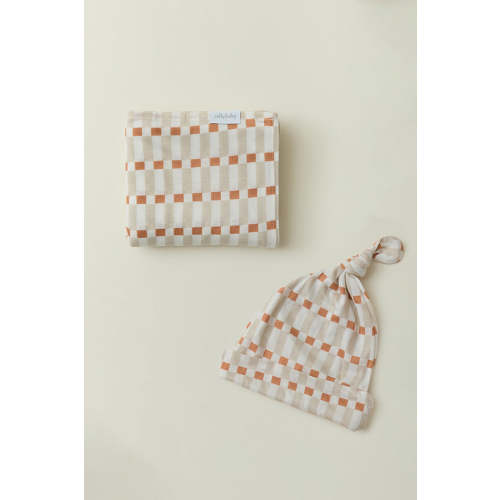 Biscotti Check Swaddle + Hat Set