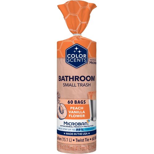 Color Scents Small Trash Bags - 4 Gallon, 60 Bags (1 Pack of 60 Count), Twist Tie - Peach Fuzz in Peach Vanilla Flower Scent with Microban
