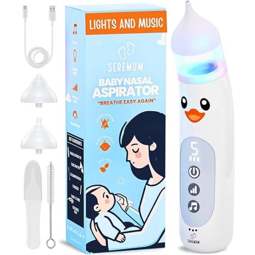 Nasal Aspirator for Baby Electric Nose Cleaner and Booger Sucker with LED Light and Music, Gentle Suction for Stuffy Nose, 5 Levels, USB-C Rechargeable, BPA-Free Silicone Tips, Easy to Clean