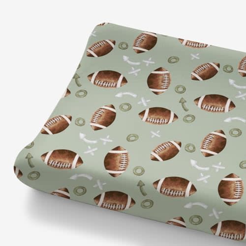 HawSkgFub Football American Sport Changing Pad Cover for Baby Boys, Green Football Game Diaper Change Table Covers, Ultra Soft Stretchy Breathable Safe Snug Fitted Changing Mat Sheet Fit 32"/34" x 16"