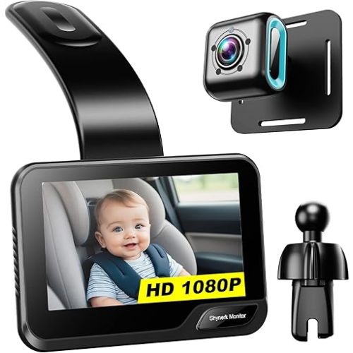 Baby Car Mirror, 4.3'' HD Night Vision Function Car Mirror Display, Wide View Baby Car Camera Monitor 1080P Rear Facing Car Baby Monitor with Camera, 360 Rotation Backseat Camera