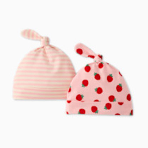 Hanna Andersson Baby 2-pk HannaSoft Top Knot Hat - Mini Strawberry, Newborn