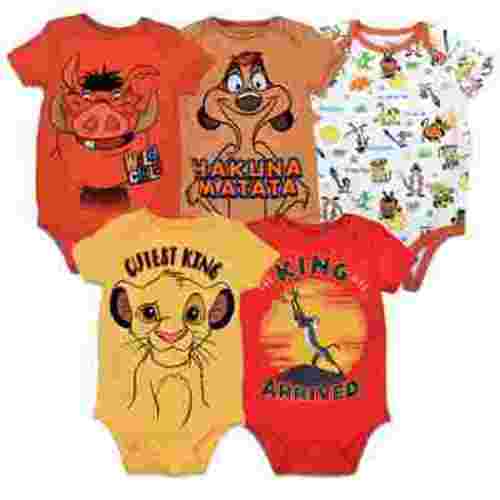 Disney Infant Bodysuits 5 Pack - Mickey, Lion King, Winnie the Pooh, Donald & Minnie - Gift for 0-24 Month Babies