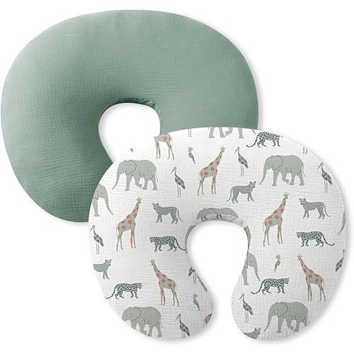 Little Grape Land Nursing Pillow Covers 2 Pack for Baby, Soft 100% Cotton Covers for Breastfeeding Pillows, Breathable Muslin Tropical Quest Nursing Pillow Cases, Cover Only