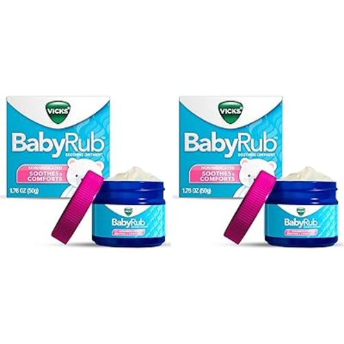 Vicks BabyRub Chest Rub Ointment with Soothing Aloe, Eucalyptus, Lavender, and Rosemary, from the makers of VapoRub, 1.76 oz (Pack of 2)