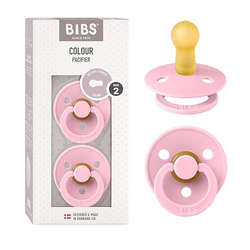 BIBS Pacifiers Colour Collection | Natural Rubber Baby Pacifier | Set of 2 BPA-Free Soothers | Made in Denmark | 6+ Months (Pack of 2) | Baby Pink