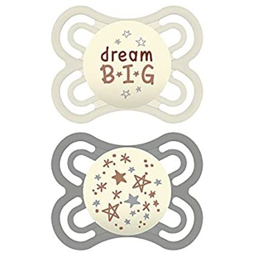 MAM Perfect Night Pacifiers, Glow in the Dark Pacifiers (2 pack) MAM Pacifiers 0-6 Months, Best Pacifier for Breastfed Babies, Unisex Baby Pacifier, Designs May Vary