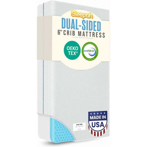 6” Crib and Toddler Bed Mattress – Made in USA – CertiPUR OEKO-TEX Certified – Breathable Waterproof Washable Removable Soft Cover – Dual Sided Firm for Babies and Plush for Toddlers Blue