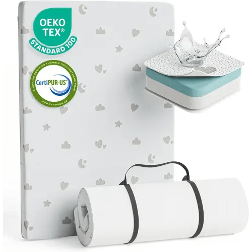 Mommy&Me Mattress (38"x26"x2") with Soft Washable Breathable Cover, Waterproof, Dual Sided Soft & Firm Mini Crib Mattress - Portable Memory Foam Mini Crib Mattress for Baby Toddler