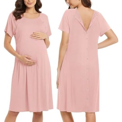 Ekouaer Women’s Nursing/Delivery/Labor/Hospital Nightdress Short Sleeve Maternity Nightgown with Button S-XXL