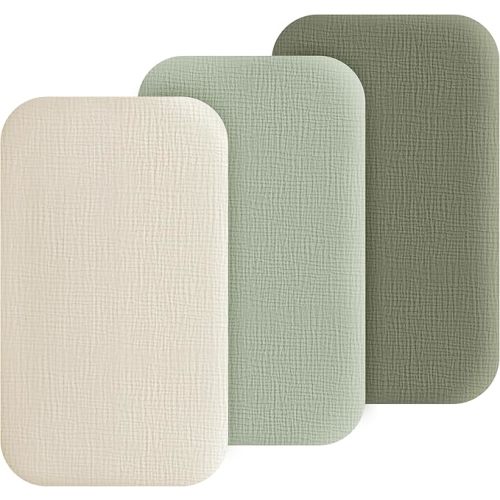 Muslin Bedside Sleeper Bassinet Fitted Sheets, 3 Pack Cotton Baby Sheet for Boys & Girls, Soft, Compatible with Baby Delight, Dream On Me, AMKE and Other Rectangle Mattress (Pistachio)