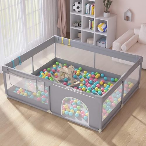 Extra Large Baby Playpen 71"x59"x27",Playpen for Babies and Toddlers Thickened Sponges Ensure Safety,Play Yard for Baby with Storage Bag & Anti-Slip Base,Sturdy Safety Kids Activity Center - Gray-Without Playmat