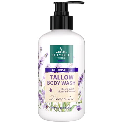 HUMBLE VIBES Tallow Body Wash, Luxury Body Wash Infused with Tallow Vitamin E & Aloe, Premium Tallow Soap, Tallow, Moisturizing, Great For Eczema, Dry, Itchy, Sensitive Skin (Lavender)