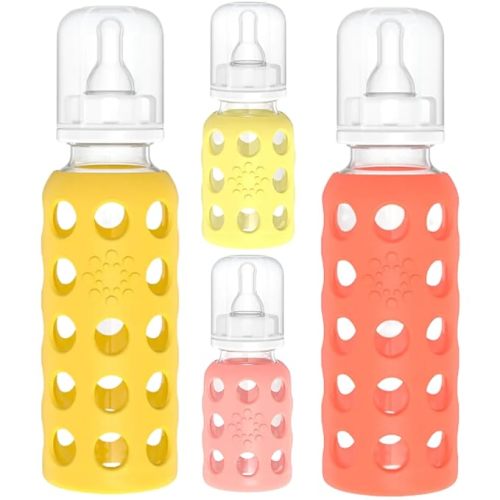 Lifefactory 4oz/9oz Glass Baby Bottle 4pk - (Banana/Cantaloupe/Mango/Papaya - Mango & Papaya