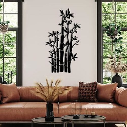 Metal Wall Decor - Bamboo Trees Metal Wall Decor, Metal Bamboo Wall Art, Bamboo Wall Decor, Garden Wall Decor for Outside, Garden Wall Art, Wall Hangings for Living Room, Bedroom (Black, 30x16in|76x41cm)