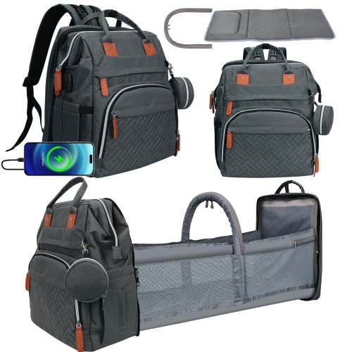 DERSTUEWE Baby Diaper Bag Backpack with Changing Station, Multifunctional Waterproof Portable Baby Bag for Travel, Dark Grey
