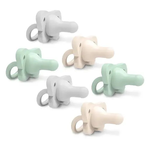 Dr. Brown's HappyPaci 100% Silicone Baby Pacifier, Contoured One-Piece Design, Green, Cool Gray, Ecru, 0-6m, BPA-Free, 6 Pack