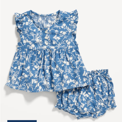 Printed Poplin Flutter-Sleeve Top &#x26; Bloomer Shorts Set for Baby