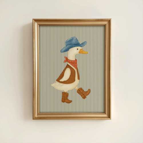 Vintage Cowboy Goose Nursery Wall Art, Toddler Western Theme Download,Striped Baby Boy Nursery Wall Decor,Western Duck Printable Art,Digital