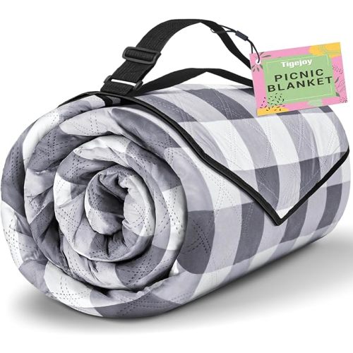 TigeJoy Extra Large Picnic Blanket Waterproof Foldable 80''x80'', Outdoor Picnic Mat Beach Blanket Sandproof for Park, Grass, Travel, Hiking, Camping Essentials, Gingham Picnic Blanket