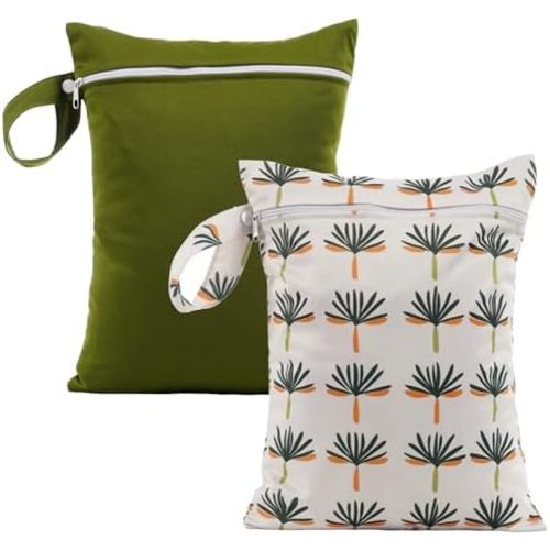 2Pcs Baby Wet Dry Bags for Cloth Diaper,Waterproof Reusable Travel Bags, Beach, Pool, Gym Bag for Swimsuits, Beach Vacation Essentials (Coconut Tree)