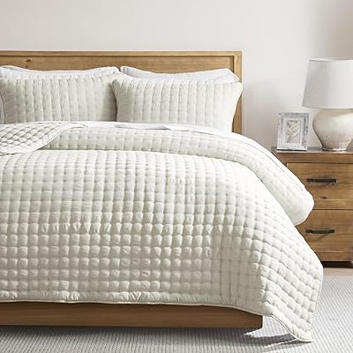WDCOZY Ivory Twin Quit Size Bedding Sets with Pillow Sham, Lightweight Soft Bedspread Coverlet, Quilted Blanket Thin Comforter Bed Cover for All Season, 2 Pieces, 68x90 inches