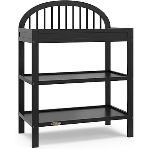 Graco Olivia Changing Table with Water-Resistant Changing Pad (Black) - GREENGUARD Gold Certified, Includes Bonus Water-Resistant Changing Pad with Safety Strap, 2 Open Shelves, Stylish Design