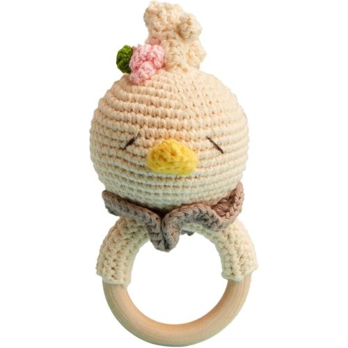 Chippi & Co Wooden Crochet Baby Rattle, Crochet Toys Stuffed Animals Easter Gifts for Kids, Newborn Toys, Unique Easter Basket Stuffers, Basket Filler, Cute Baby Shower Decor (Dora The Chicken)